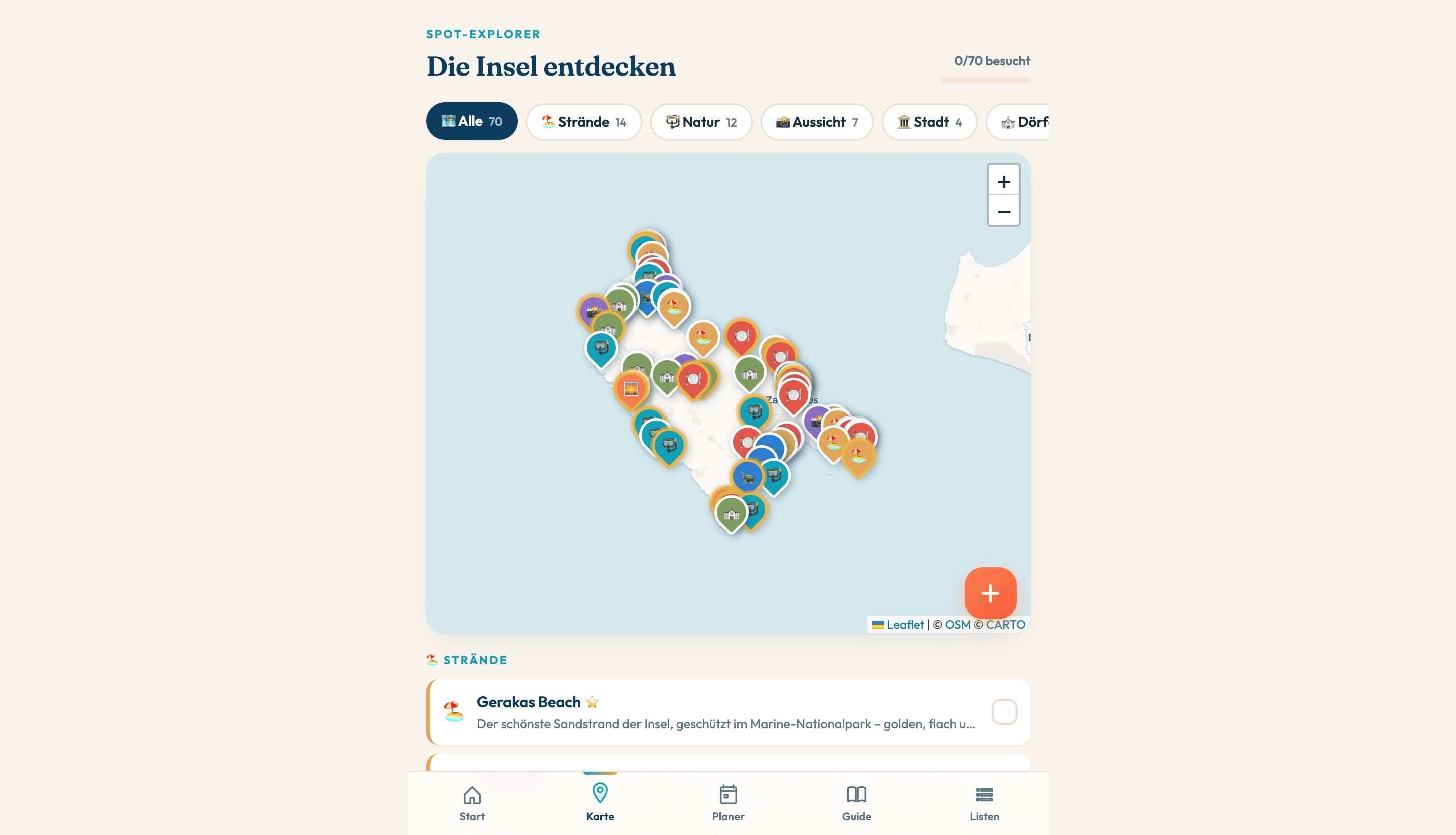Bildschirmfoto: Organisations-App für eine Reise